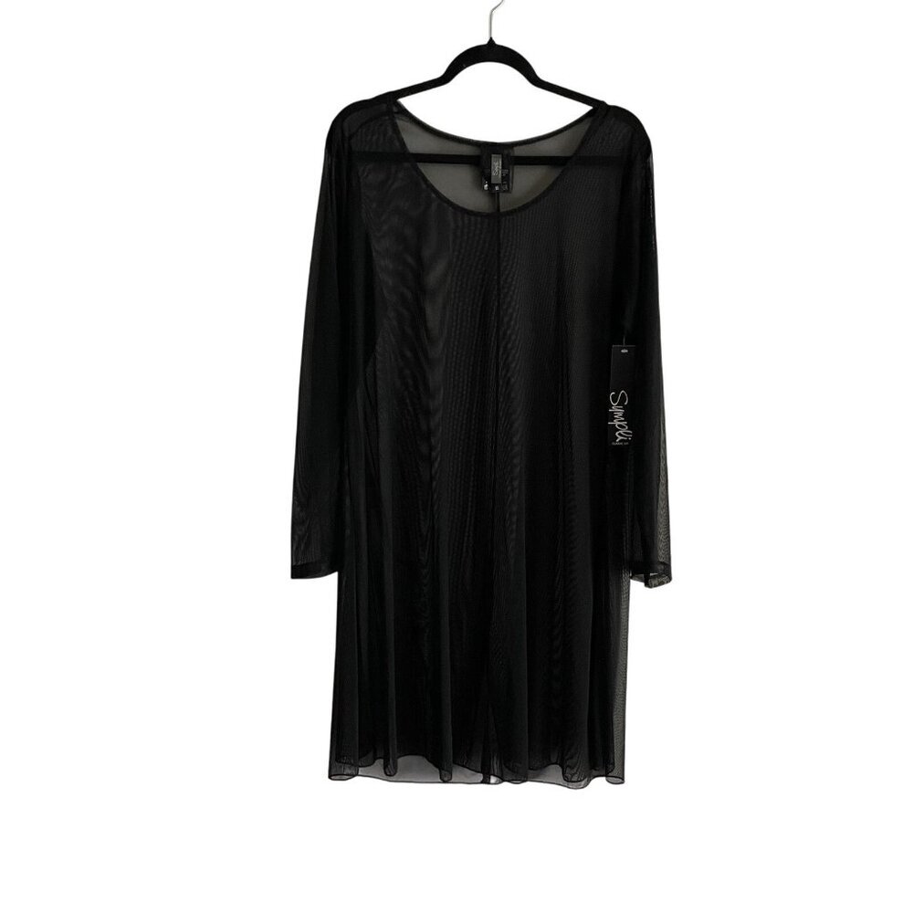 Sympli Wmn 16 Black Sheer Mesh Minimalist Long Sleeve Barely Dress Fingertip NWT